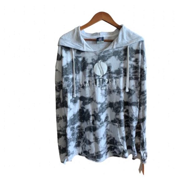 MV Sport Hooded Pullover Unisex XXL Black/White Tie Dye Scarlet Pearl Logo - Picture 1 of 6